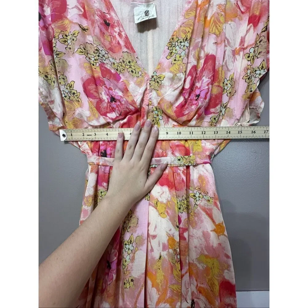 NWT Free People Freddy Pink Floral Print Short Sleeve Tie Mini Dress Women's XS